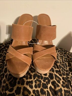 Chelsea & Violet Cognac Platform Wedge Sandals